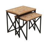 Natural Wood Parquet Set of 2 Nesting Tables