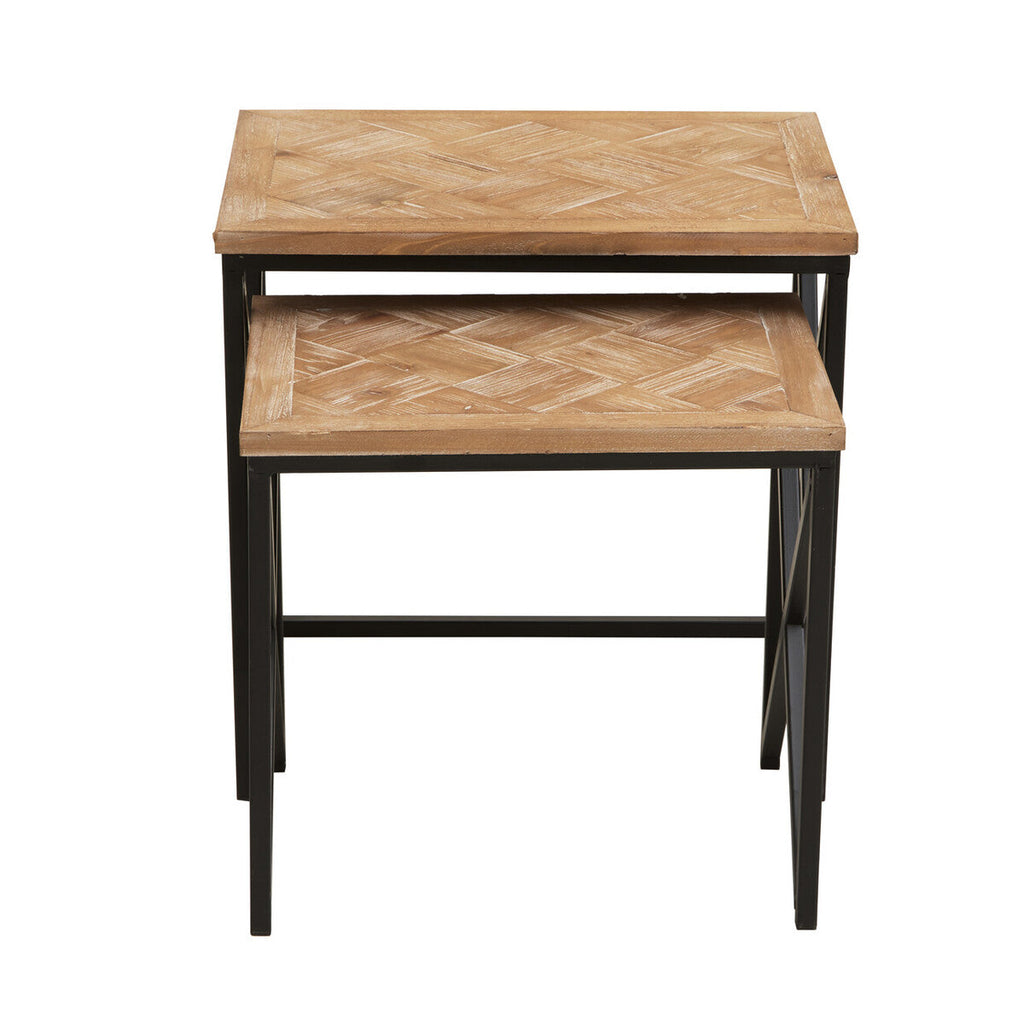 Natural Wood Parquet Set of 2 Nesting Tables