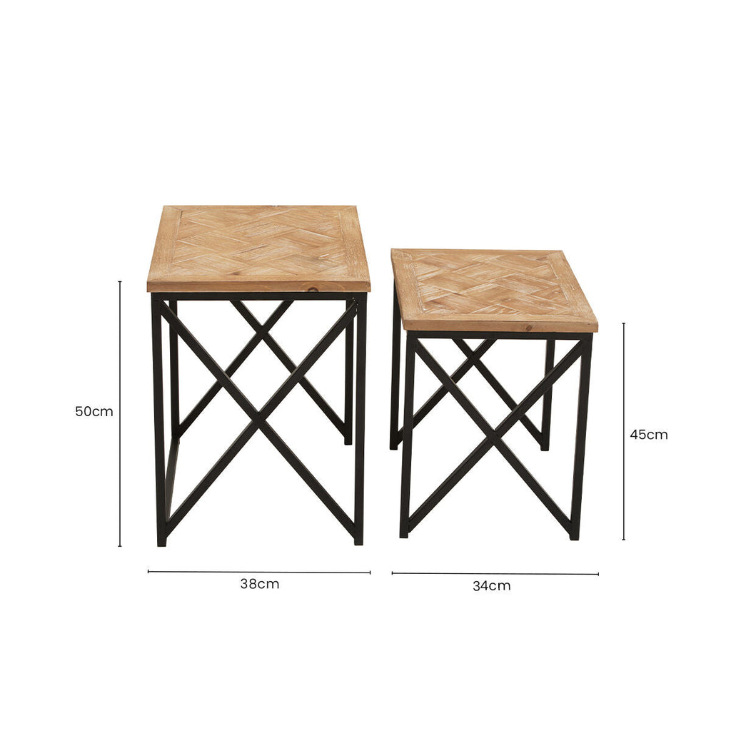 Natural Wood Parquet Set of 2 Nesting Tables