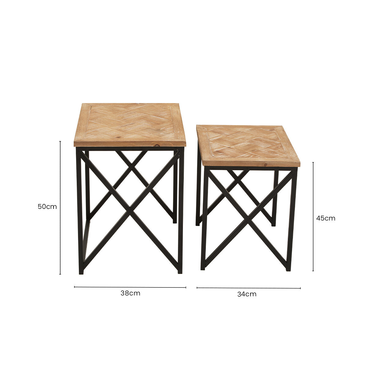Natural Wood Parquet Set of 2 Nesting Tables