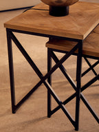 Natural Wood Parquet Set of 2 Nesting Tables