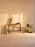 Natural Wood Parquet Set of 2 Nesting Tables