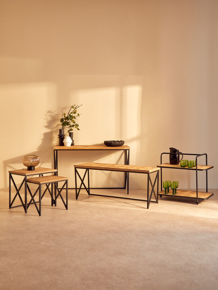 Natural Wood Parquet Set of 2 Nesting Tables
