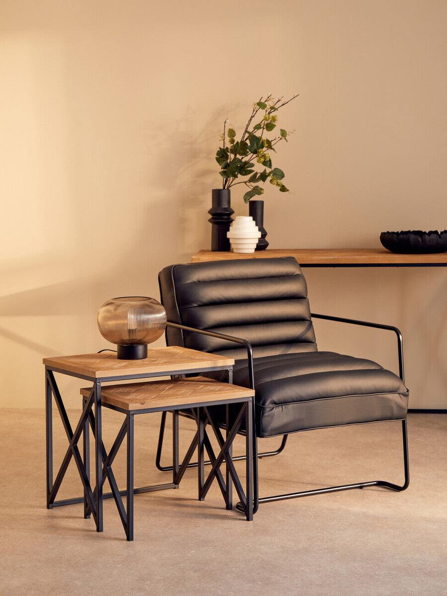 Natural Wood Parquet Set of 2 Nesting Tables