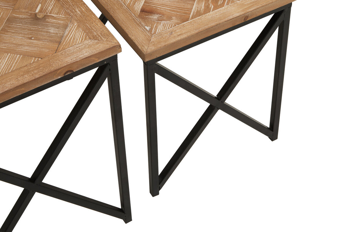 Natural Wood Parquet Set of 2 Nesting Tables