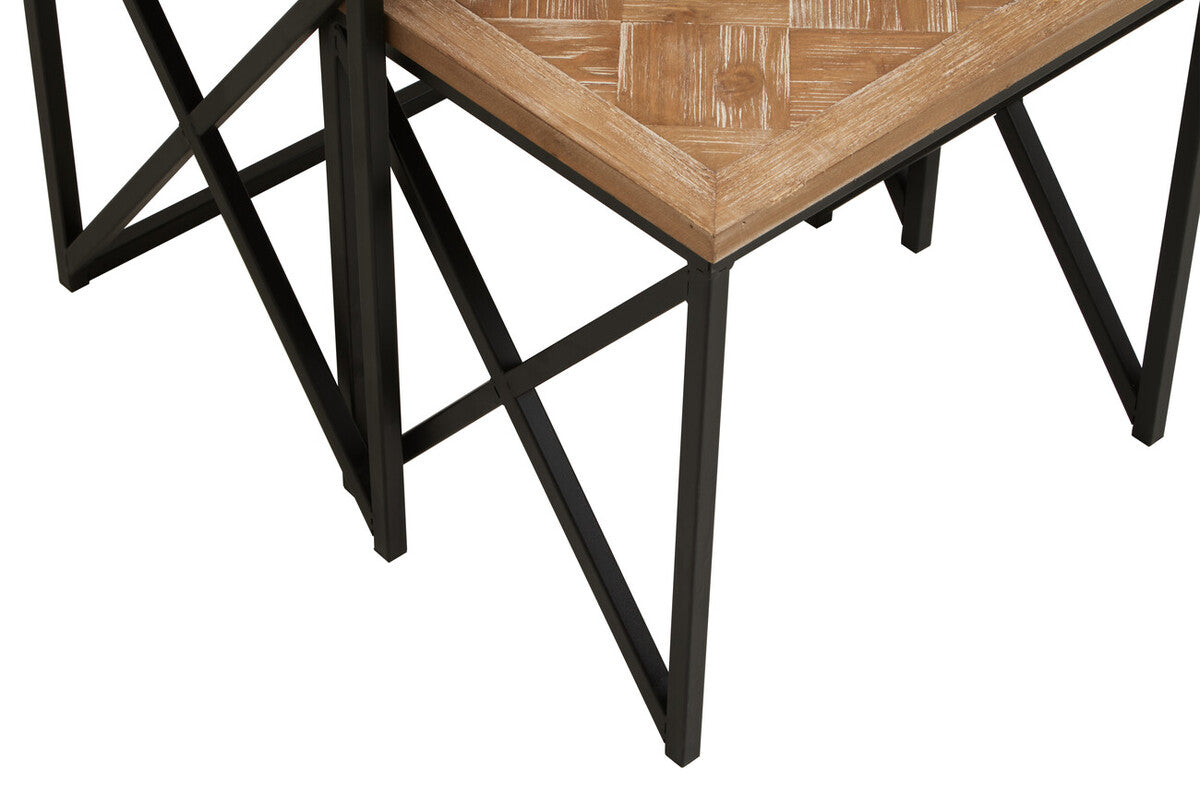 Natural Wood Parquet Set of 2 Nesting Tables