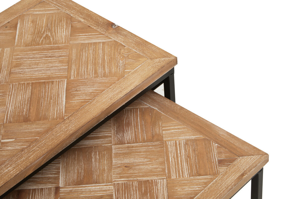 Natural Wood Parquet Set of 2 Nesting Tables