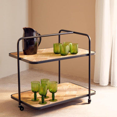 Natural Wood Parquet 2 Tier Trolley