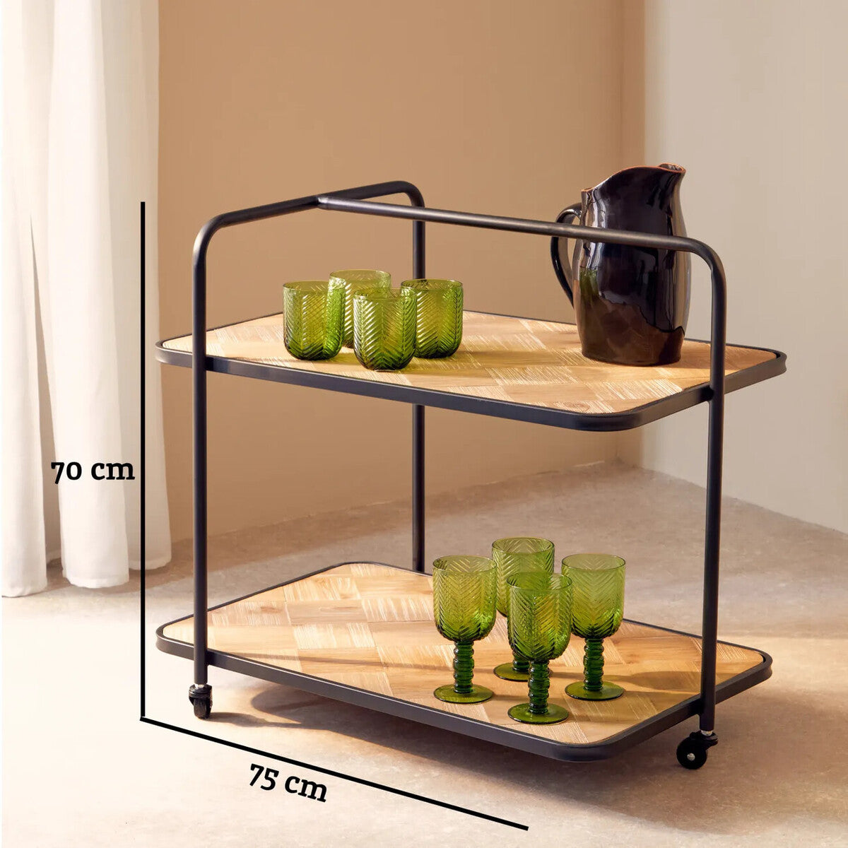Natural Wood Parquet 2 Tier Trolley