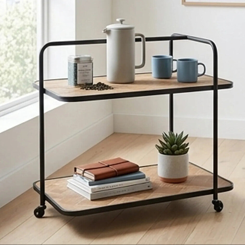 Natural Wood Parquet 2 Tier Trolley