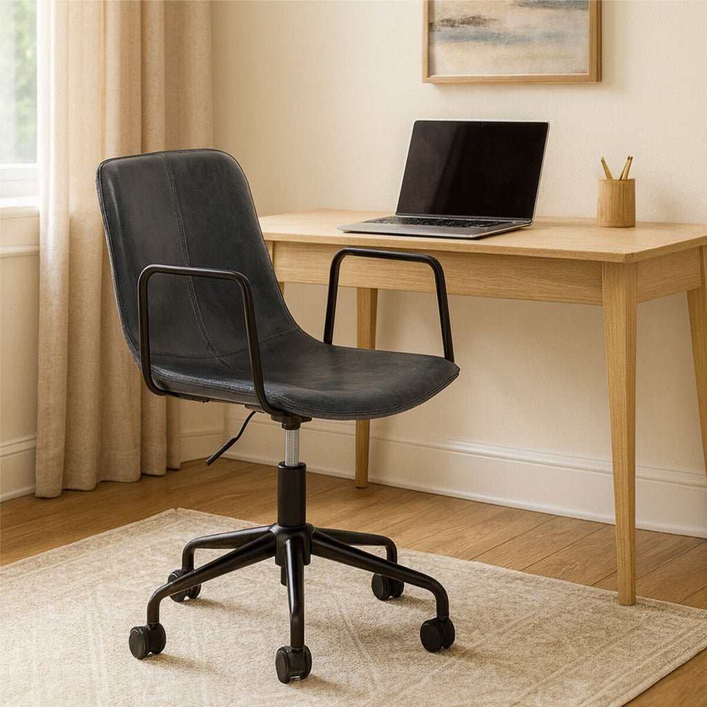 Grey Leather Effect Home Office Chair