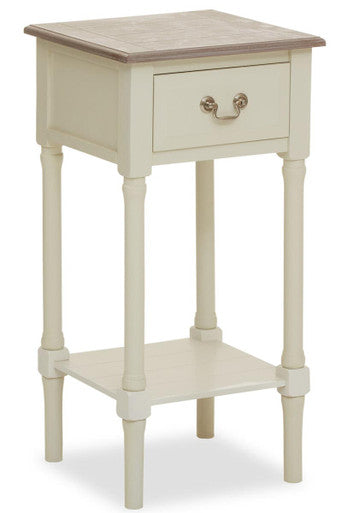 Ivory Wooden 1 Drawer Side Table with Lower Shelf