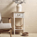 Ivory Wooden 1 Drawer Side Table with Lower Shelf