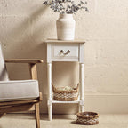 Ivory Wooden 1 Drawer Side Table with Lower Shelf