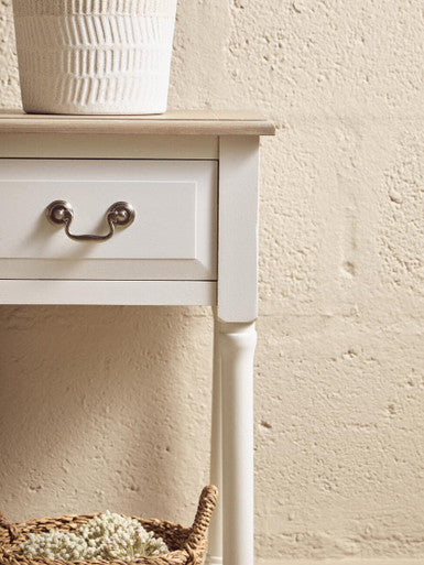 Ivory Wooden 1 Drawer Side Table with Lower Shelf