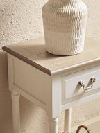 Ivory Wooden 1 Drawer Side Table with Lower Shelf
