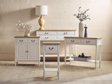 Ivory Wooden 1 Drawer Side Table with Lower Shelf