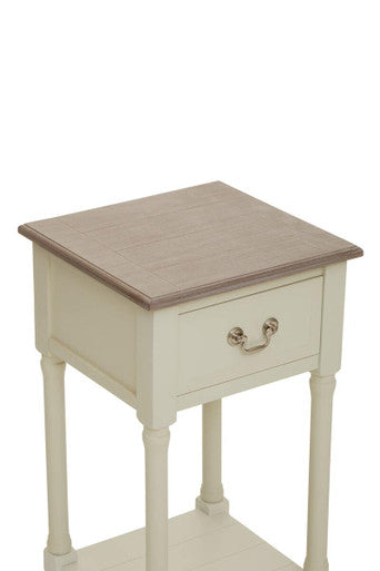 Ivory Wooden 1 Drawer Side Table with Lower Shelf