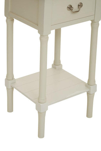 Ivory Wooden 1 Drawer Side Table with Lower Shelf