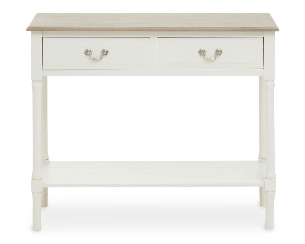 Ivory and Natural Wooden 2 Drawer Console Table with Lower Shelf