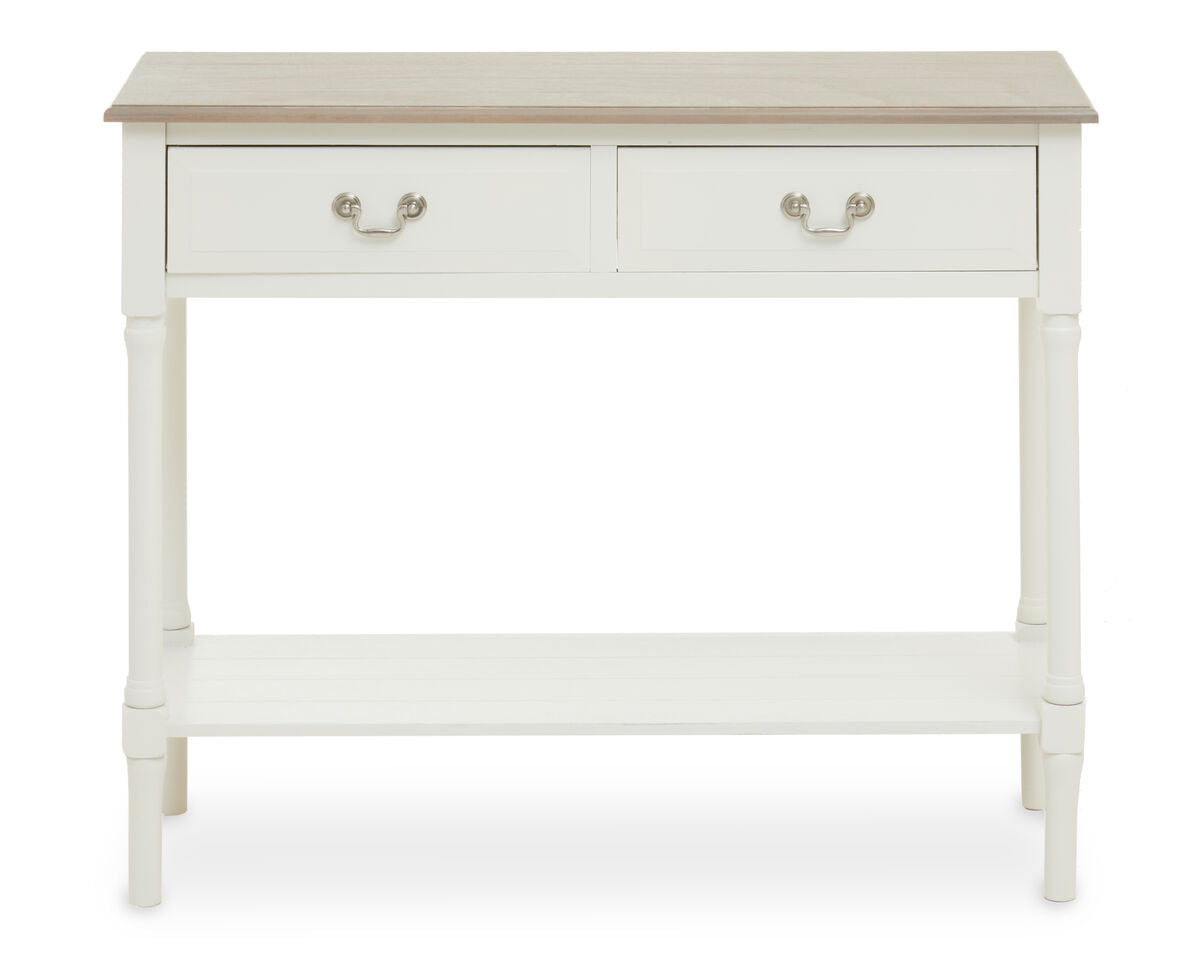 Ivory and Natural Wooden 2 Drawer Console Table with Lower Shelf