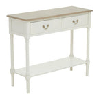 Ivory and Natural Wooden 2 Drawer Console Table with Lower Shelf