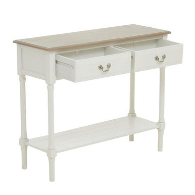 Ivory and Natural Wooden 2 Drawer Console Table with Lower Shelf