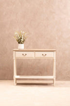 Ivory and Natural Wooden 2 Drawer Console Table with Lower Shelf