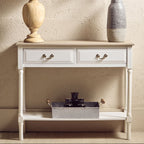 Ivory and Natural Wooden 2 Drawer Console Table with Lower Shelf