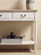 Ivory and Natural Wooden 2 Drawer Console Table with Lower Shelf