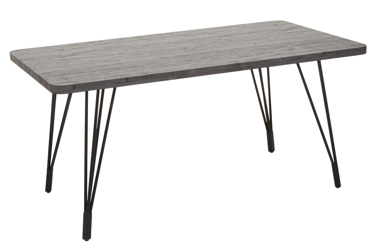 Dark Grey Veneer Dining Table with Metal Base