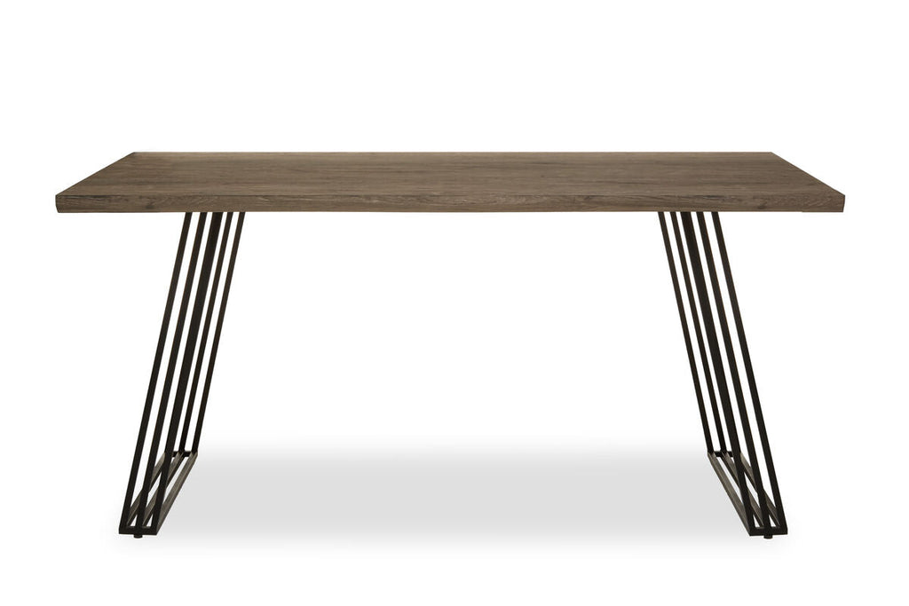 Brown Veneer Rectangular Dining Table with Black Metal Base