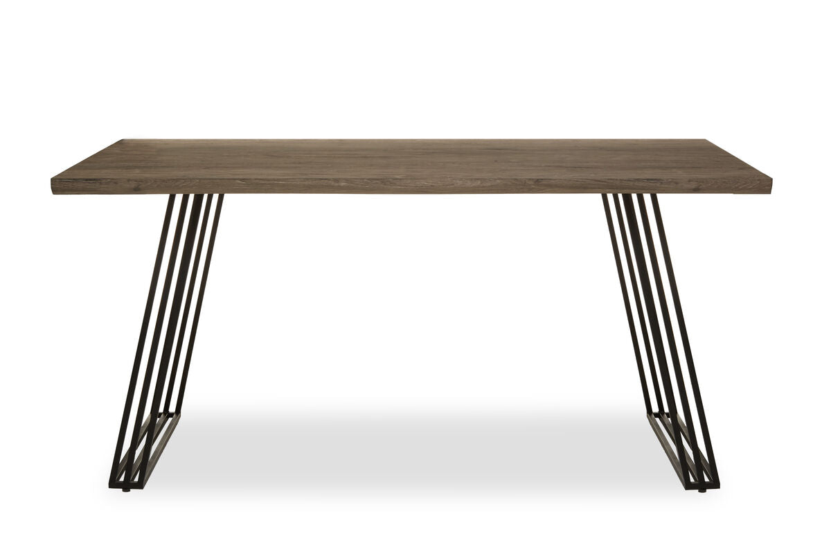 Brown Veneer Rectangular Dining Table with Black Metal Base