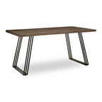 Brown Veneer Rectangular Dining Table with Black Metal Base