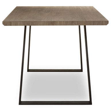 Brown Veneer Rectangular Dining Table with Black Metal Base