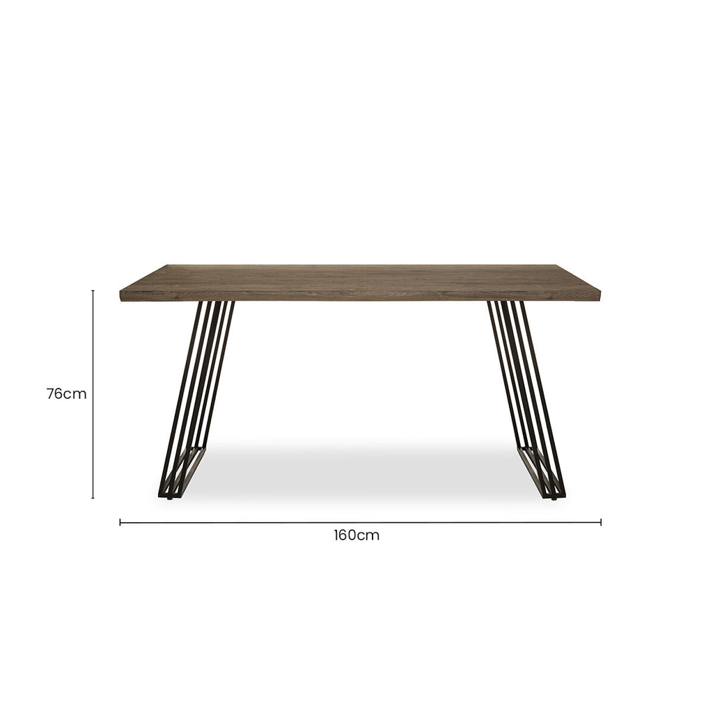 Brown Veneer Rectangular Dining Table with Black Metal Base