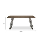 Brown Veneer Rectangular Dining Table with Black Metal Base
