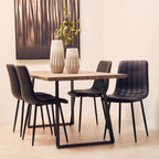Brown Veneer Rectangular Dining Table with Black Metal Base