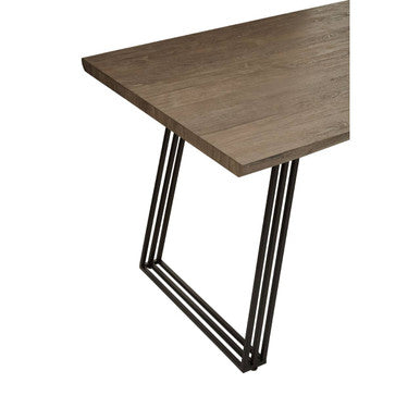 Brown Veneer Rectangular Dining Table with Black Metal Base