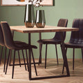 Brown Veneer Rectangular Dining Table with Black Metal Base