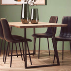 Brown Veneer Rectangular Dining Table with Black Metal Base
