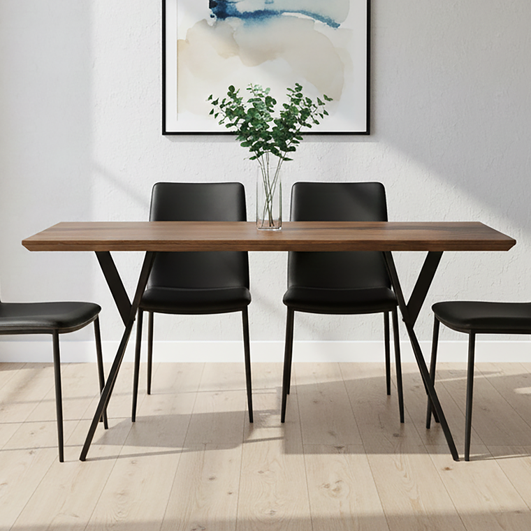 Brown Wood Veneer Finish Rectangular Dining Table