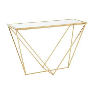 Gold Finish Mirrored Top Console Table