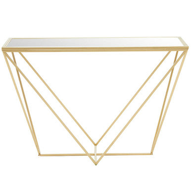 Gold Finish Mirrored Top Console Table