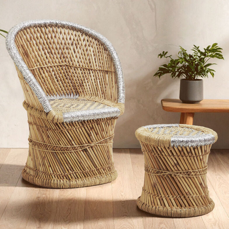 Natural and Grey Chair and Stool