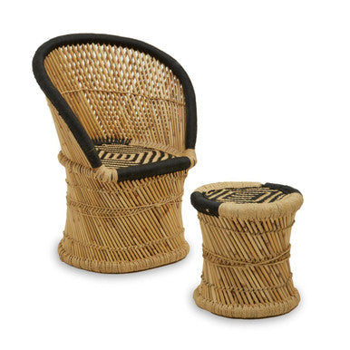 Natural and Black Chair and Stool