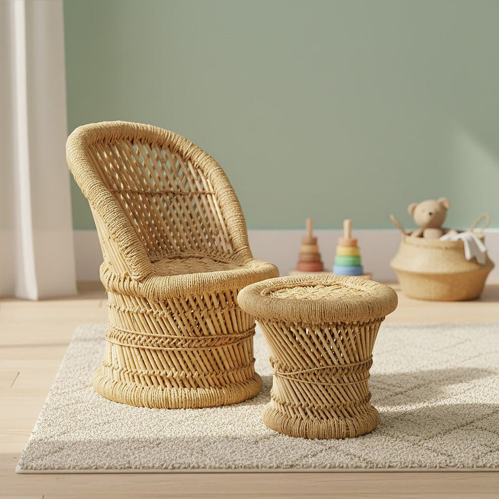 Children's Natural Chair and Stool