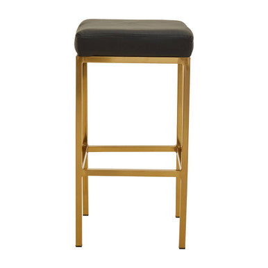 Black Leather Effect Bar Stool with Square Gold Finish Base