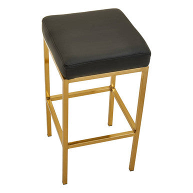 Black Leather Effect Bar Stool with Square Gold Finish Base