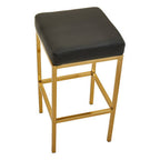Black Leather Effect Bar Stool with Square Gold Finish Base